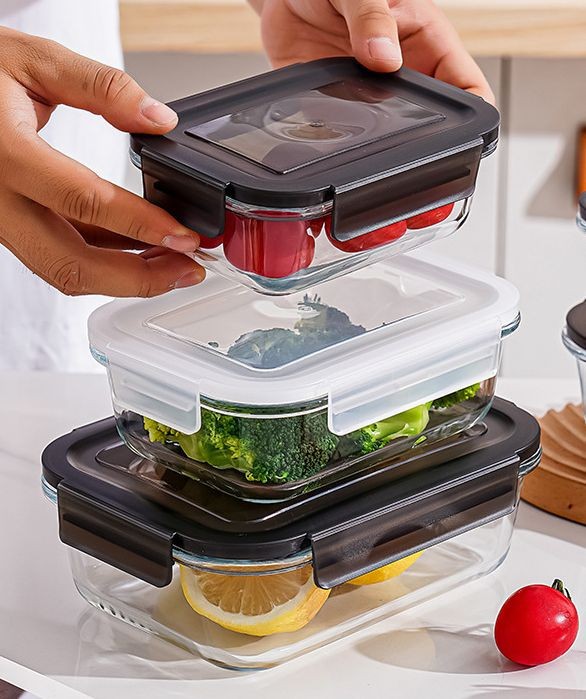 Rectangular Heat-resistant Glass Lunch Box Office Workers Can Enter The Microwave Oven Can Be Heated Bento Box Refrigerator Glass Crisper Box